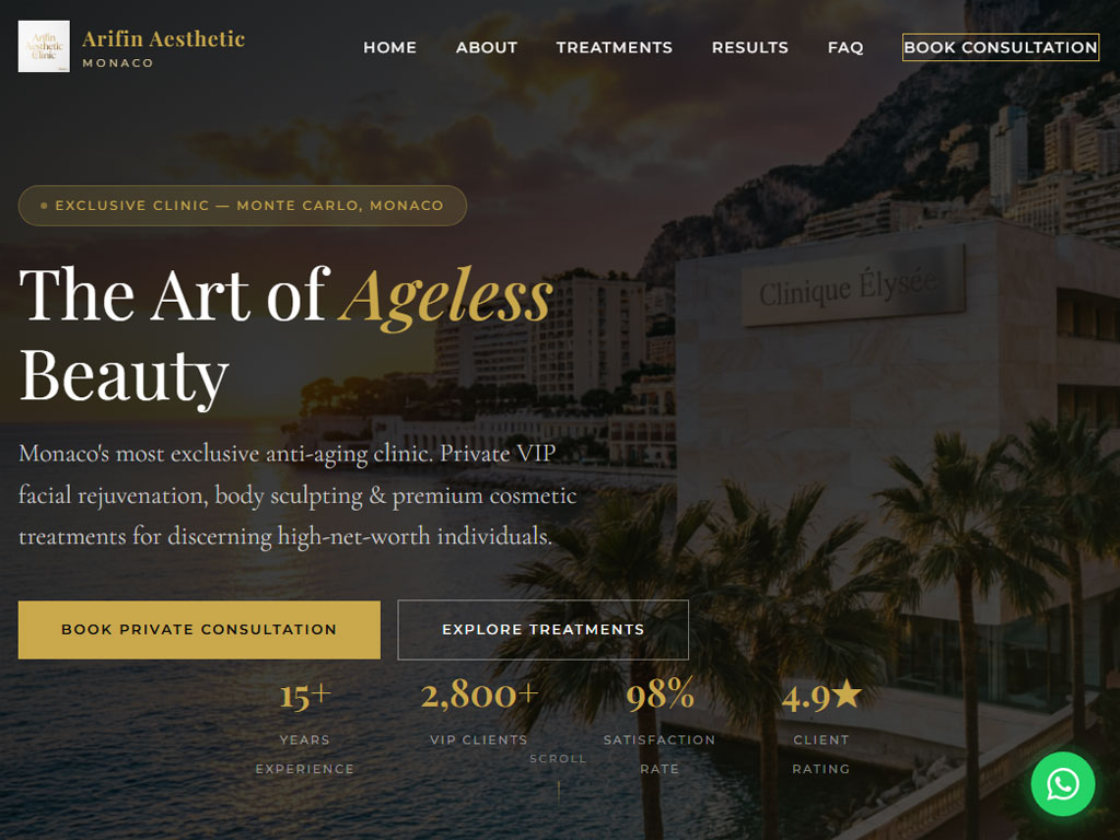 Landing page for aesthetic clinic in monaco lead generation focused