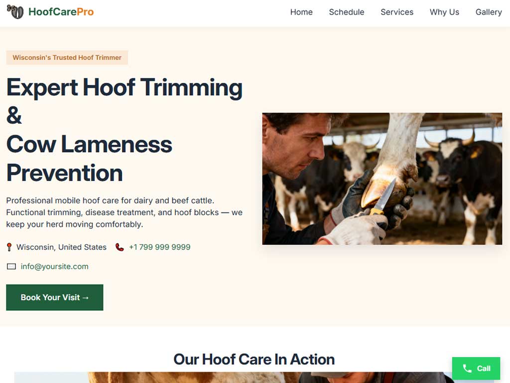 Landing page for hoof trimmer in wisconsin united states professional and conversion-focused design