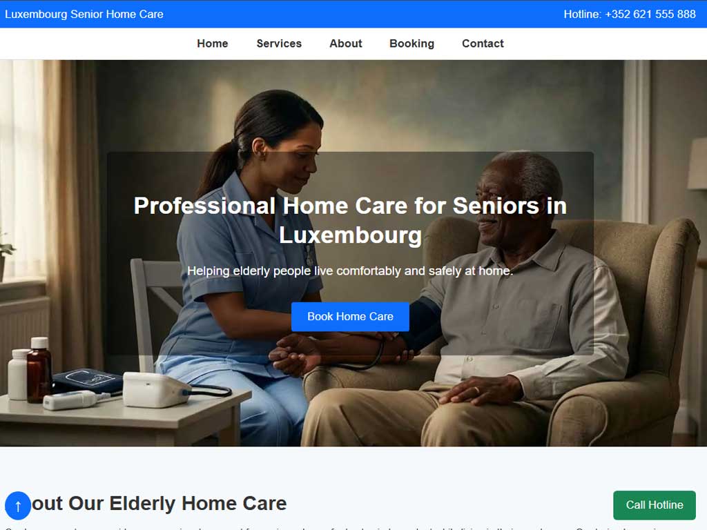 Landing page for senior home care in Luxembourg – compassionate design with clear contact options