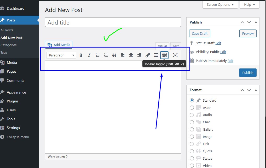 klassieke WordPress editor