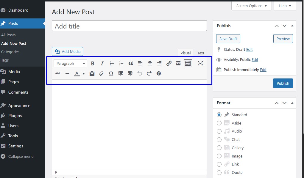 klassieke WordPress editor
