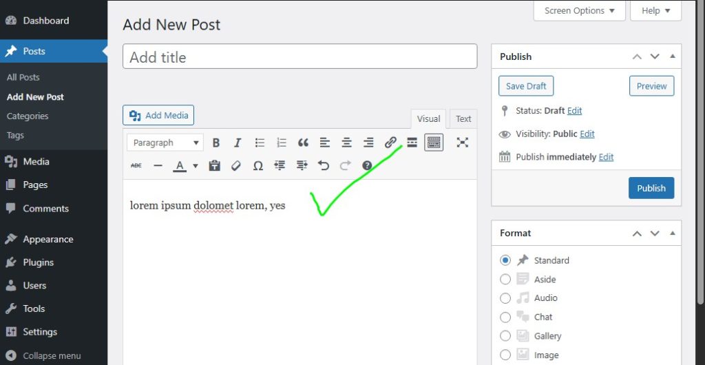 klassieke WordPress editor