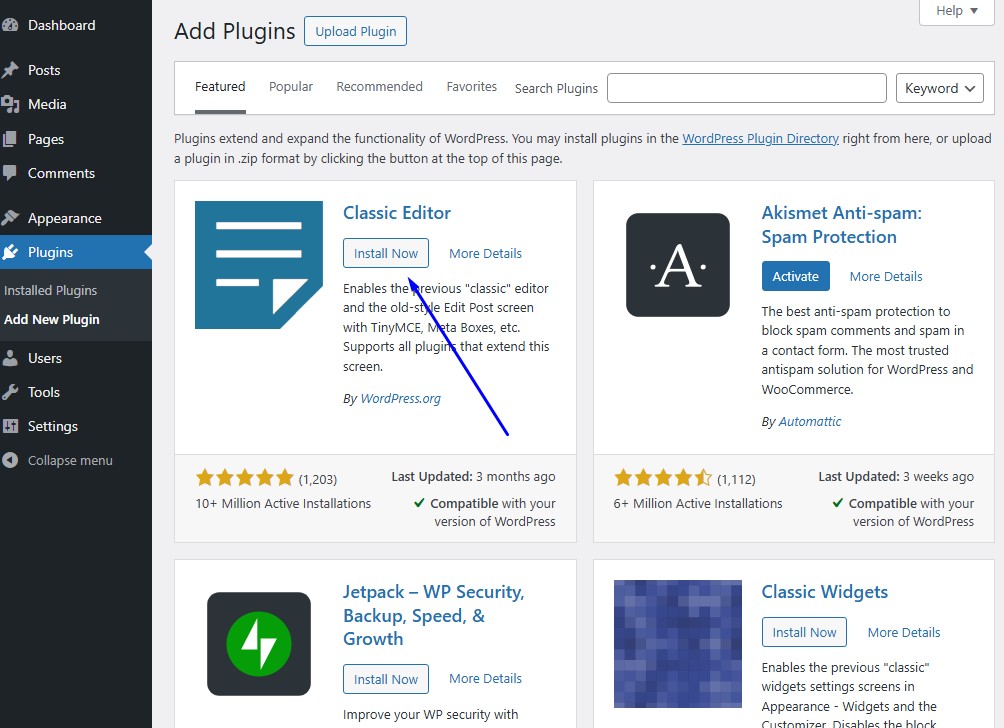 klassieke WordPress editor