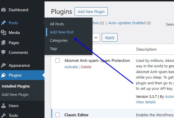 klassieke WordPress editor